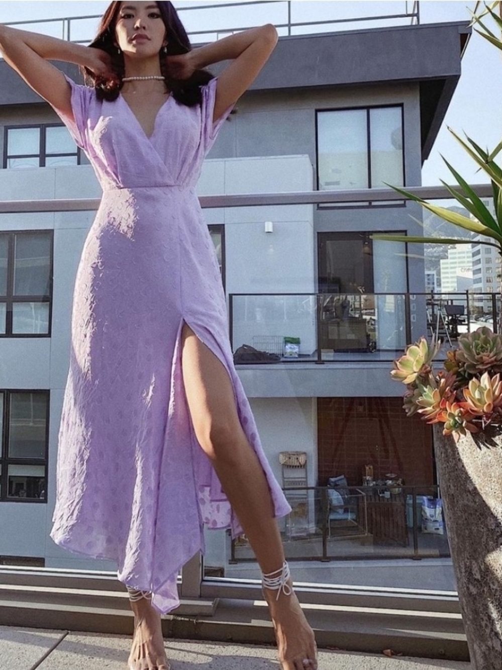 Zara Lavender Wrap Midi Dress with Side Slit